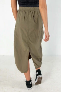 Olive Nylon Cargo Maxi Skirt -Swimsuit Closet Sales Store olive nylon cargo maxi skirt 5 83809.1676390860