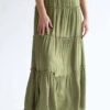 Olive Ruffle Tiered Maxi Skirt