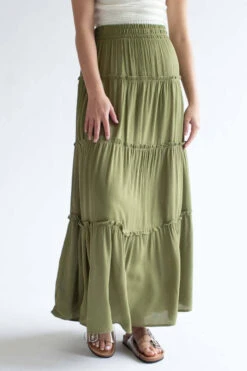 Olive Ruffle Tiered Maxi Skirt