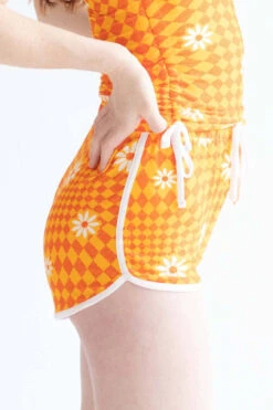 Orange Checkered Daisy Dolphin Shorts -Swimsuit Closet Sales Store orange checkered daisy dolphin shorts 4 22915.1666808849