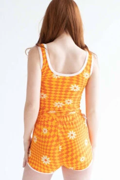 Orange Checkered Daisy Dolphin Shorts -Swimsuit Closet Sales Store orange checkered daisy dolphin shorts 5 68988.1666808890