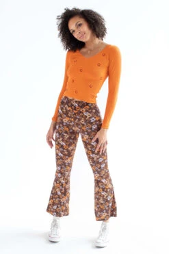 Orange Floral Embroidered Seamless V-Neck Shirt -Swimsuit Closet Sales Store orange floral embroidered seamless v neck shirt 1 03375.1692376033