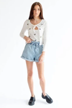 Paper Bag Drawstring Waist Denim Shorts -Swimsuit Closet Sales Store paper bag drawstring waist denim shorts 1 39790.1666806128
