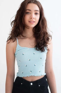 Pastel Blue Daisy Print Seamless Cropped Cami