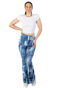Patchwork Denim Print Flare Pants -Swimsuit Closet Sales Store patchwork denim print flare pants 1 44561.1674142686