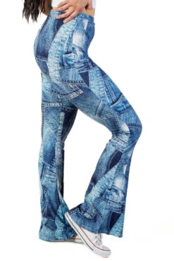 Patchwork Denim Print Flare Pants -Swimsuit Closet Sales Store patchwork denim print flare pants 4 09785.1674142687
