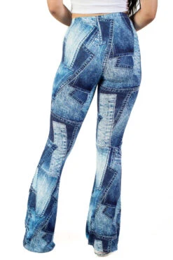 Patchwork Denim Print Flare Pants -Swimsuit Closet Sales Store patchwork denim print flare pants 5 80316.1674142687
