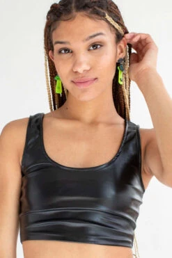 Black Pleather Crop Tank