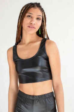 Black Pleather Crop Tank -Swimsuit Closet Sales Store pleather crop top 2 1 30778.1666808564