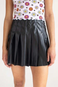 Black Pleather Pleated Skirt