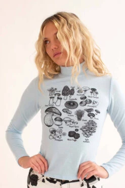 Powder Blue Mushroom Fam Mock Neck Sweater