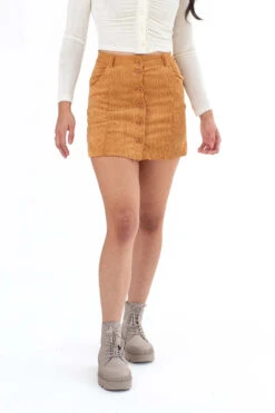 Pumpkin Spice Button Front Corduroy Skirt