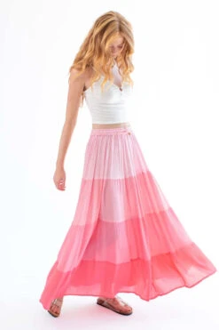 Rayon Gauze Solid Tiered Maxi Skirt