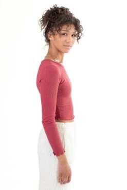 Red Double Ribbed Long Sleeve Crop Top -Swimsuit Closet Sales Store red double ribbed long sleeve crop top 3 88194.1692374202