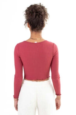 Red Double Ribbed Long Sleeve Crop Top -Swimsuit Closet Sales Store red double ribbed long sleeve crop top 4 88818.1692374202