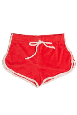 Red Terry Drawstring Dolphin Shorts -Swimsuit Closet Sales Store red drawstring terry dolphin shorts 1 09958.1678310131