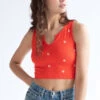 Red Embroidered Flower Seamless Notch Tank