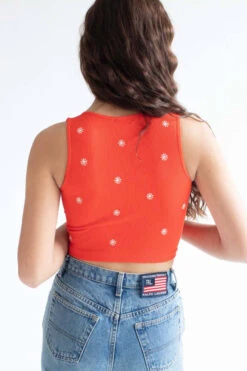 Red Embroidered Flower Seamless Notch Tank -Swimsuit Closet Sales Store red embroidered flower seamless notch tank 4 14959.1692377642