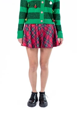 Red Plaid Pleated Skater Skirt