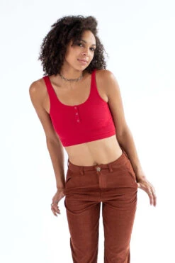 Red Seamless Henley Tank Top