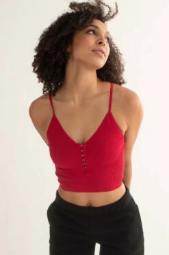 Red Seamless Hook & Eye Cropped Cami