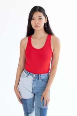 Red Solid Racerback Bodysuit