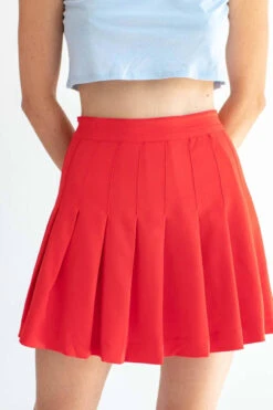 Red Stretch Pleated Skirt