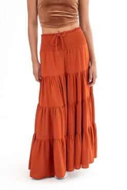 Rust Smocked Waist Maxi Skirt