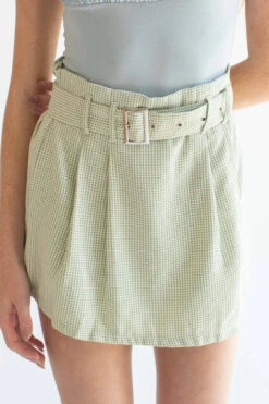 Sage Belted Houndstooth Skort
