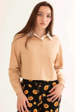Sand Cropped Polo Sweatshirt
