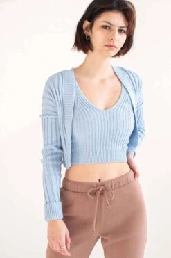 Sky Blue Ribbed Cardigan & Tank Set