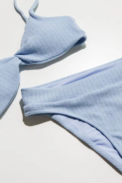 Sky Blue Twist Front Ribbed Bikini Bottom