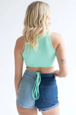 Split Color Blocked Denim Shorts -Swimsuit Closet Sales Store split color blocked denim shorts 4 80745.1692386714