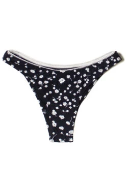 Black & White Floral Lace Trim Bikini Bottom