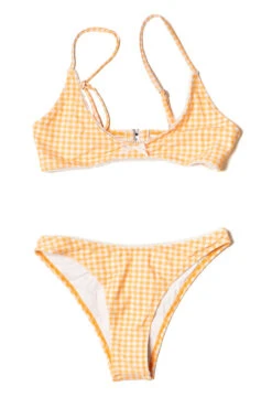 Orange Gingham Lace Trim Bikini Top -Swimsuit Closet Sales Store swimsuits 21 15177.1682094218