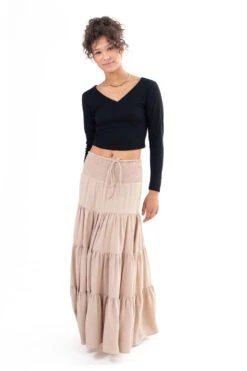 Taupe Smocked Waist Maxi Skirt