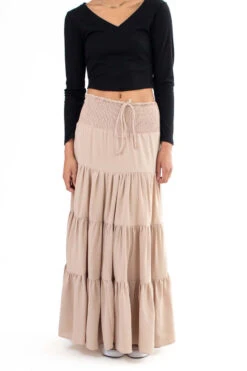 Taupe Smocked Waist Maxi Skirt -Swimsuit Closet Sales Store taupe smocked waist maxi skirt 7 97704.1666807871