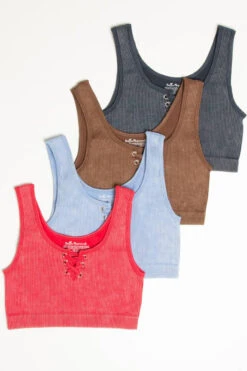 Washed Charcoal Lace Up Seamless Bralette