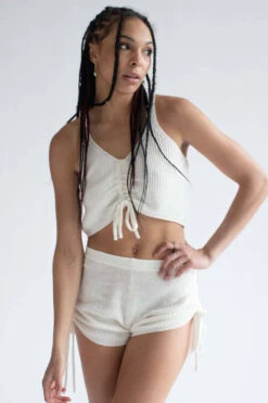 White Cinched Knit Cami & Shorts Set -Swimsuit Closet Sales Store white cinched knit cami and shorts set 2 65306.1666808902