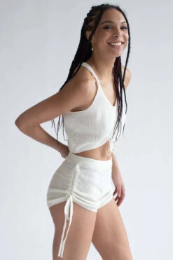 White Cinched Knit Cami & Shorts Set