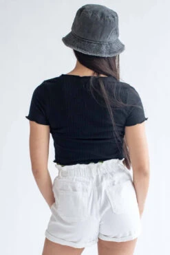 White Cuffed Paper Bag Waist Denim Shorts -Swimsuit Closet Sales Store white cuffed paper bag waist denim shorts 4 48979.1666806966