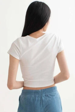 White Notched Ribbed Crop Tee -Swimsuit Closet Sales Store white notched ribbed crop tee 3 47059.1666807482