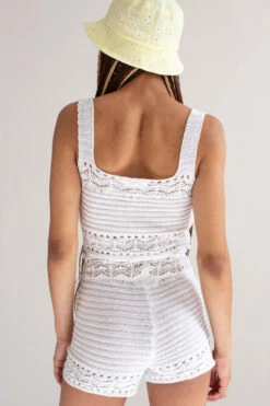 White Pointelle Crochet Cami & Shorts Set -Swimsuit Closet Sales Store white pointelle crochet set 1 81859.1692387005
