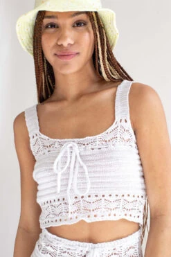 White Pointelle Crochet Cami & Shorts Set -Swimsuit Closet Sales Store white pointelle crochet set 3 97369.1692387005