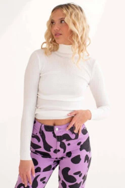 White Ribbed Turtleneck Sweater