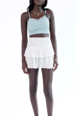 White Smocked Waist Ruffle Skirt