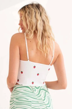 Strawberries Embroidered Seamless Cami -Swimsuit Closet Sales Store white strawberry embroidered cami 5 64513.1692381991
