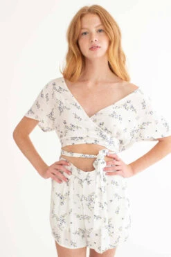 White Wrap Floral Shorts Set