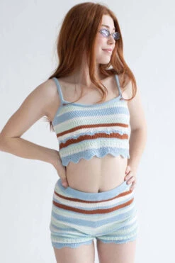 Windsurfer Striped Crochet Cami & Shorts Set