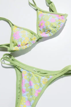 Lime 70s Floral Bikini Top
